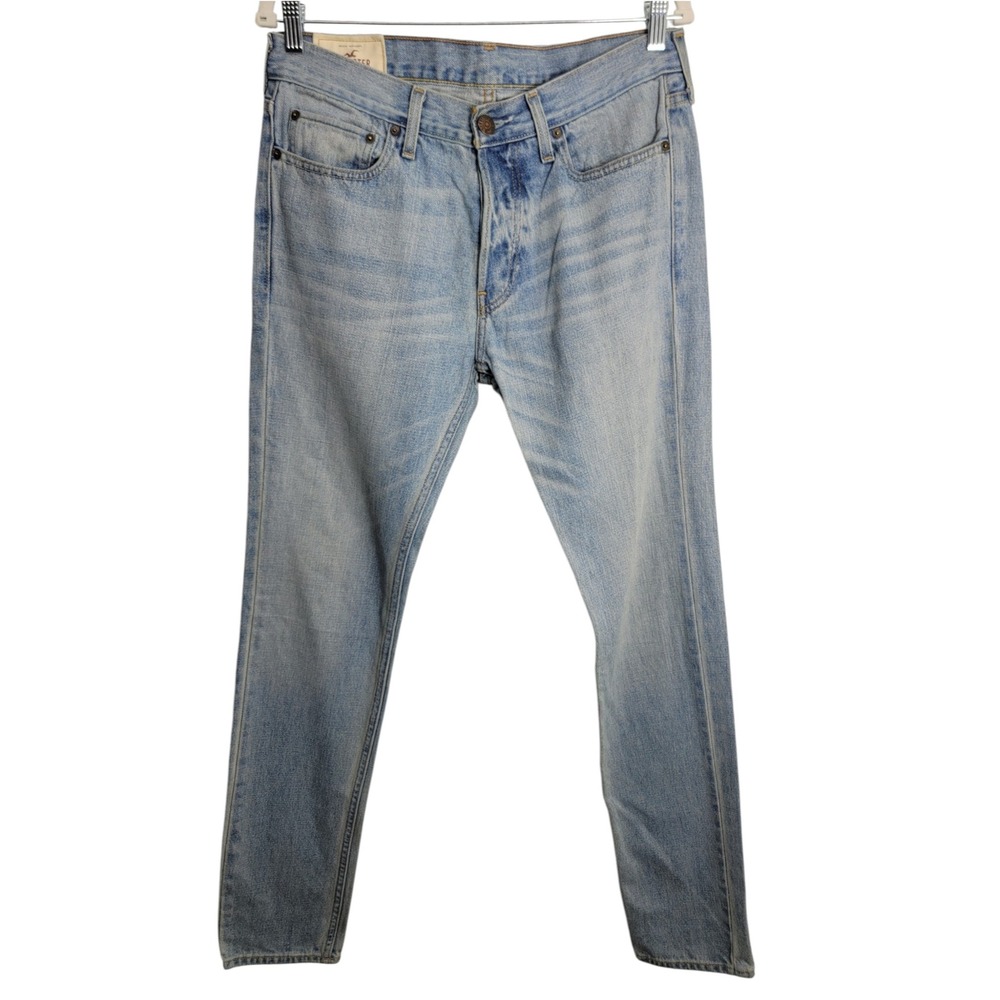 Hollister Mens 32x34 Button Fly Jeans Light Wash Slim Straight 100% Cotton